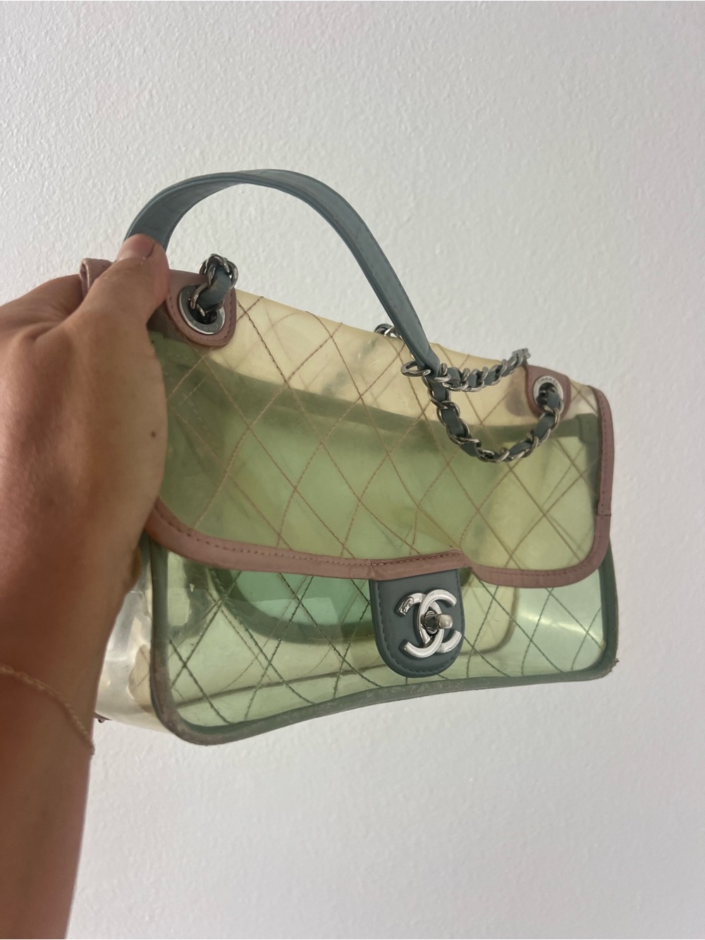 Clear Pastel Quilted Crossbody Bag - Pink & Light Blue - Picture 3 of 3